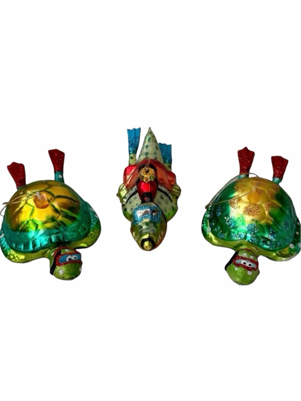 Set of 3 December Diamonds Scuba Sea Turtles and Alligator Glass Ornaments